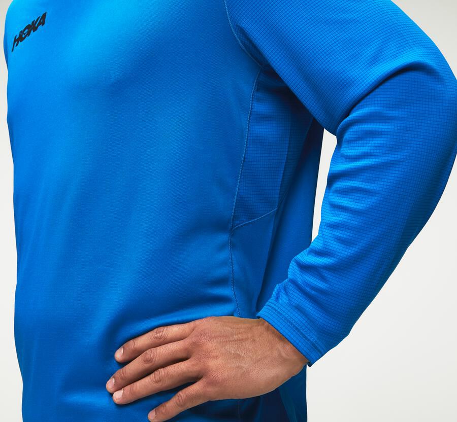 Hoka Australia One One Performance Long Sleeve - Mens Tops Blue - PYBJS-6180